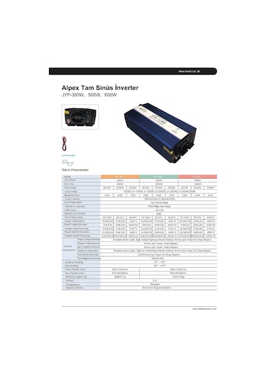 Alpex 500 Watt 12 Volt Tam Sinüs İnverter