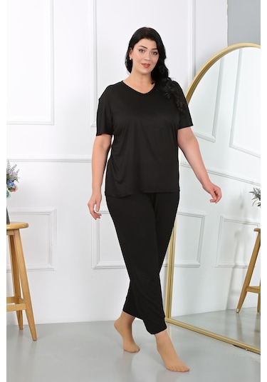 Akbeniz Kadın Büyük Beden Kısa Kol Penye Pijama Takımı Siyah 202405-siyah Siyah Akbeniz Kadın Büyük Beden Kısa Kol Penye Pijama Takımı Siyah 202405-siyah Siyah