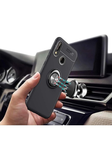 Huawei Y7 Prime 2019 Kılıf Yüzüklü Tam Korumalı Silikon Kapak
