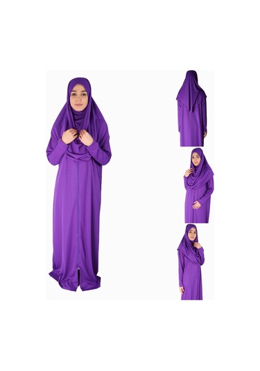 Açık Menekşe Moru Fermuarlı Namaz Elbisesi Mor