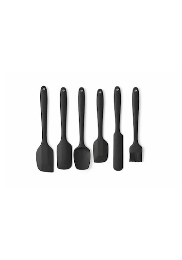 Isıya Dayanıklı Yanmaz Yapışmaz Silikon Spatula Seti 6 Parça Siyah Mat Siyah