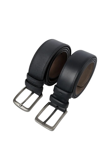 Erkek Kemer Siyah 2'li Kot Ve Kumaş Pantolon Kemeri