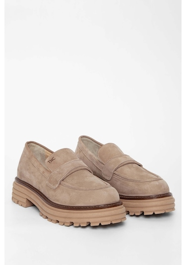 Tamer Tanca Kadın Hakiki Deri Vizon Nubuk Loafer Ayakkabı 33 7501 Bn Ayk Sk23/24 Vızon Nbk Vizon