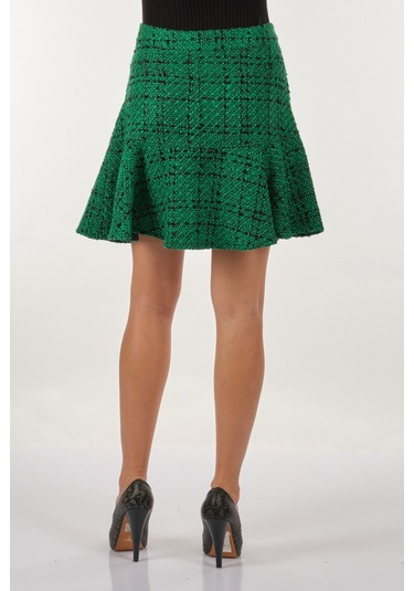 Unique Mode Kırçıllı Normal Bel Yeşil Kadın Etek Uw233702 001
