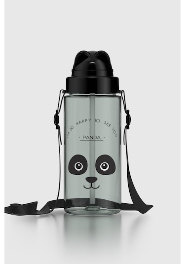 Renga Taffy Desenli 500 Ml Askılı Pipetli Tritan Çocuk Matara 912080 Siyah Siyah