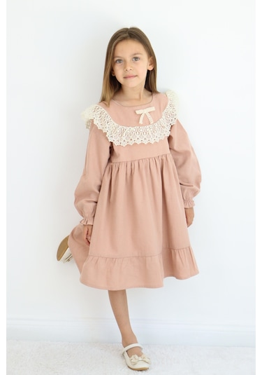 Miababy Fiyonk Detaylı Elbise 1-8 Yaş Kahverengi