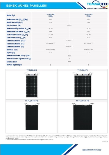Tommatech 170 Watt Esnek Güneş Paneli Flexible