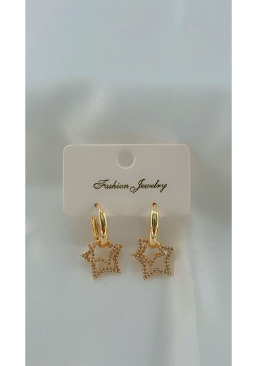 Kadın Yıldızlı Model Sallantılı Küpe Gold Renk Gold