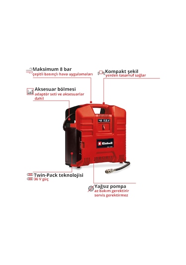 Einhell TE-AC 36/8 Li OF Set -Solo Çanta Tipi Akülü Kompresör - 4020440
