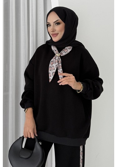 Fularlı Üç İplik İkili Takım 1654 - Siyah Siyah