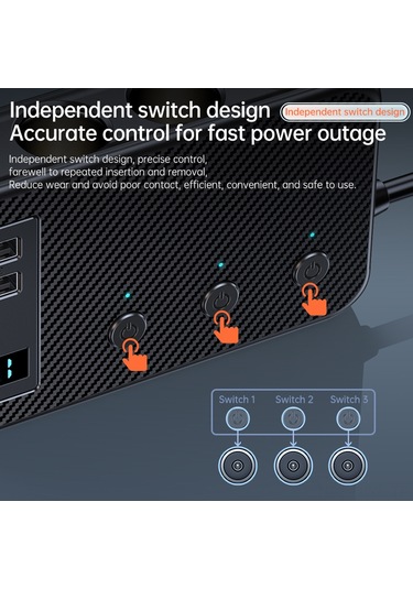 Honmex Siyah Araç Şarj Aleti 3 Sigara Çakmaklı + 6 Usb Pd30w+qc3.0 171w, Bağımsız Anahtarlar, Gerilim Göstergesi, 12-24v Evrensel