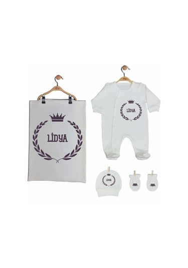 Pia Baby Gl 2006 İsme Özel Taçlı Beşli Tulum Set Krem
