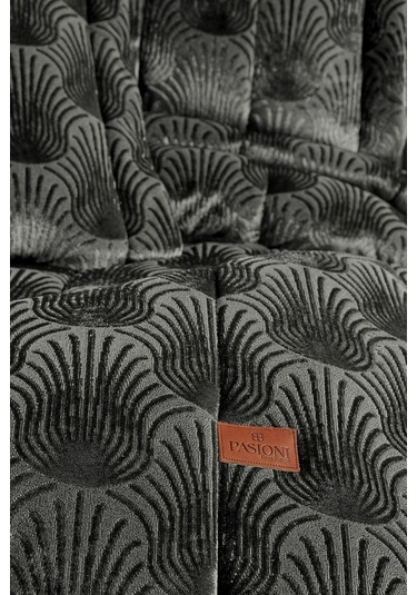 Lucianna Jakar Kadife Çift Kişilik Yatak Örtüsü Takımı Antrasit Bej