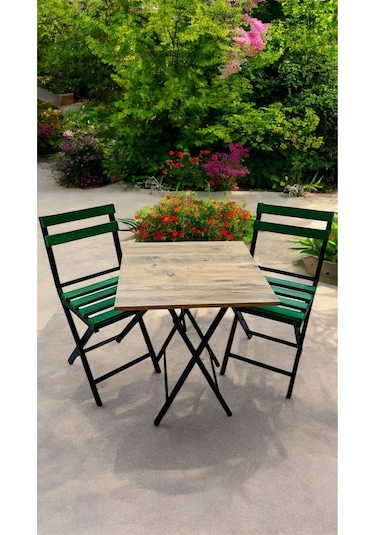 Balkon Bahçe Mutfak 3'lü Bistro Set Katlanır Masa Sandalye 60x60 Yeşil