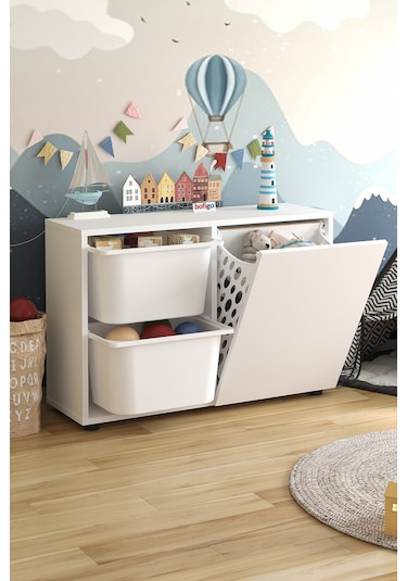 Bofigo Sepetli Dolap Çok Amaçlı Dolap Oyuncak Dolabı Sıla Beyaz