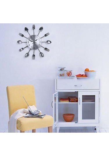 Homyl Mutfak Duvar Saati Kaşık Çatal Sticker Odası Ev Dekorasyonu Siyah