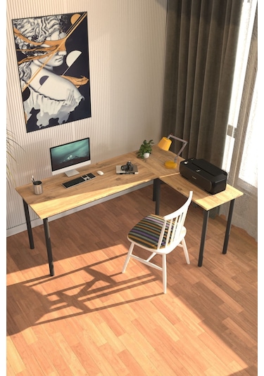 Viva L Çalışma Masası Bilgisayar Masası Ofis Masası 150x55 Atlantik Çam  -  Siyah