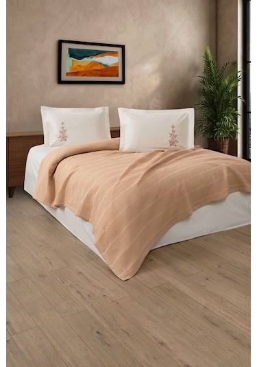 Çift Kişilik 4 Parça Pike Takımı Çeyizlik, Pamuklu Pike Seti Legacy - Bej Cappuccino