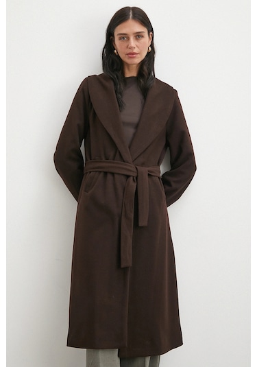 Kuşaklı Kaşe Kaban Kahve Kahve