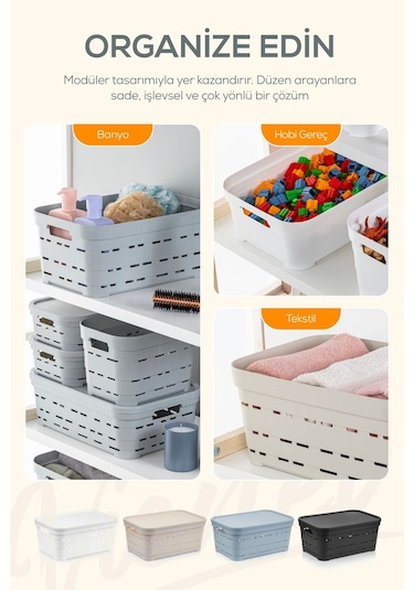 4'lü Kapaklı 10,8 Litre Delikli Saklama Kutusu Antrasit Antrasit