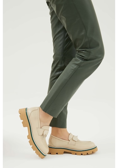 Tamer Tanca Kadın Hakiki Deri Bej Loafer Ayakkabı 33 1025 Bn Ayk Y23 Bej Dr Bej