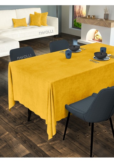 Kadife Dokulu Güneş Sarısı Masa Örtüsü Güneş Sarısı