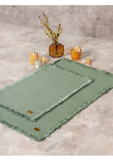 Cotton Box Bath Rug Set Yeşil 75x125 60x90 Yeşil