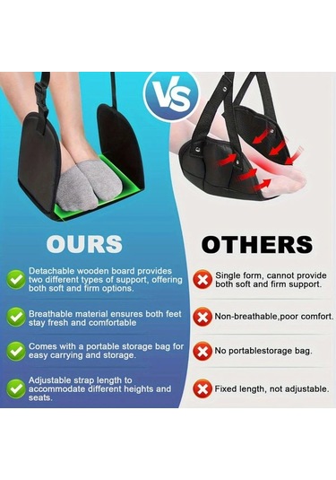 Elmpaly 1 Adet Sert Tabanlı Ayak Askılı Uçak Ayaklığı Ayarlanabilir Ayak Yatağı Seyahat İçin İdeal Destek Plakalı Kalın Hafıza Köpük Dolgulu -