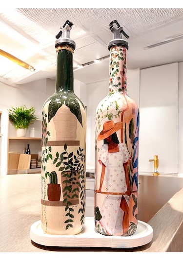 Latin Amerikalı Kadın Ve Kaktüs Desenli Özel Tasarım Yağdanlık-sirkelik Sosluk Seti- Ev Ve Mutfak De Krem