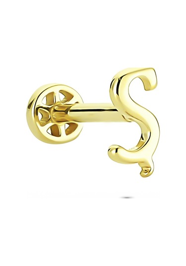 Glorria Altın Ş Harfi Tragus Piercing Sarı