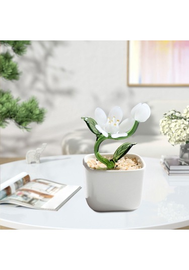 Suntek Magideal  Saksı Bitki Cam Heykeli Heykelcik Dekoratif Hediye Beyaz