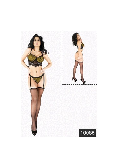Fantazi Sarı Lamine Dantel Jartiyer Büstiyer Takım Görsel