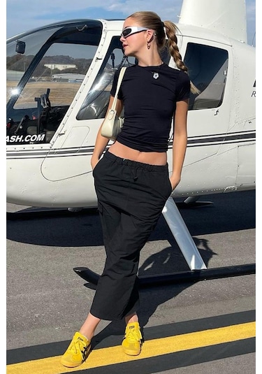 Siyah Bisiklet Yaka Basic Kadın Tişört Mg1725 Siyah