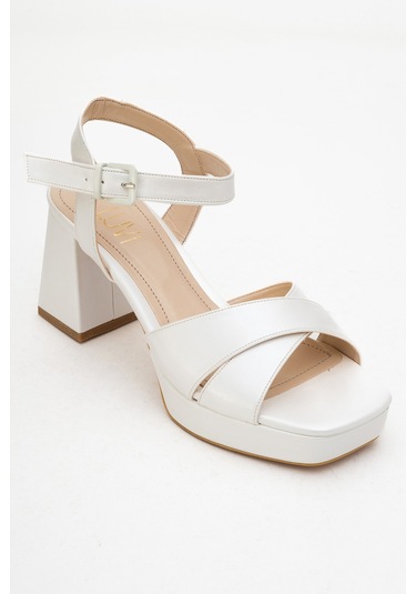 Lisbon Sedef Cilt Çapraz Bantlı Kadın Platform Topuklu Ayakkabı Sedef