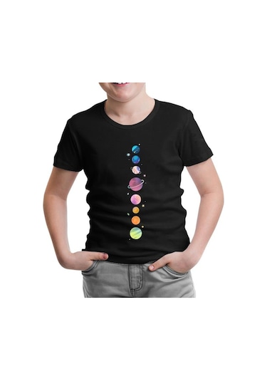 Gezegenler Yıldızlar Siyah Çocuk Tshirt