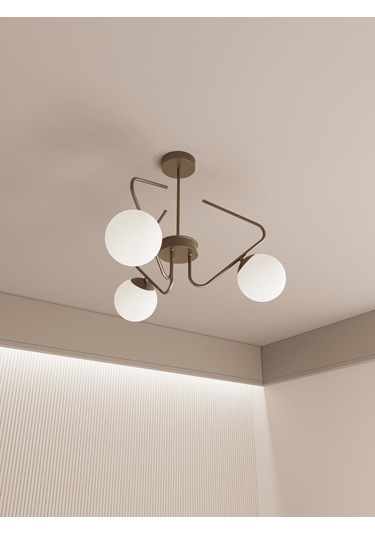 Lunor Eskitme Metal Beyaz Cam Küre Başlıklı Modern 3'lü Avize