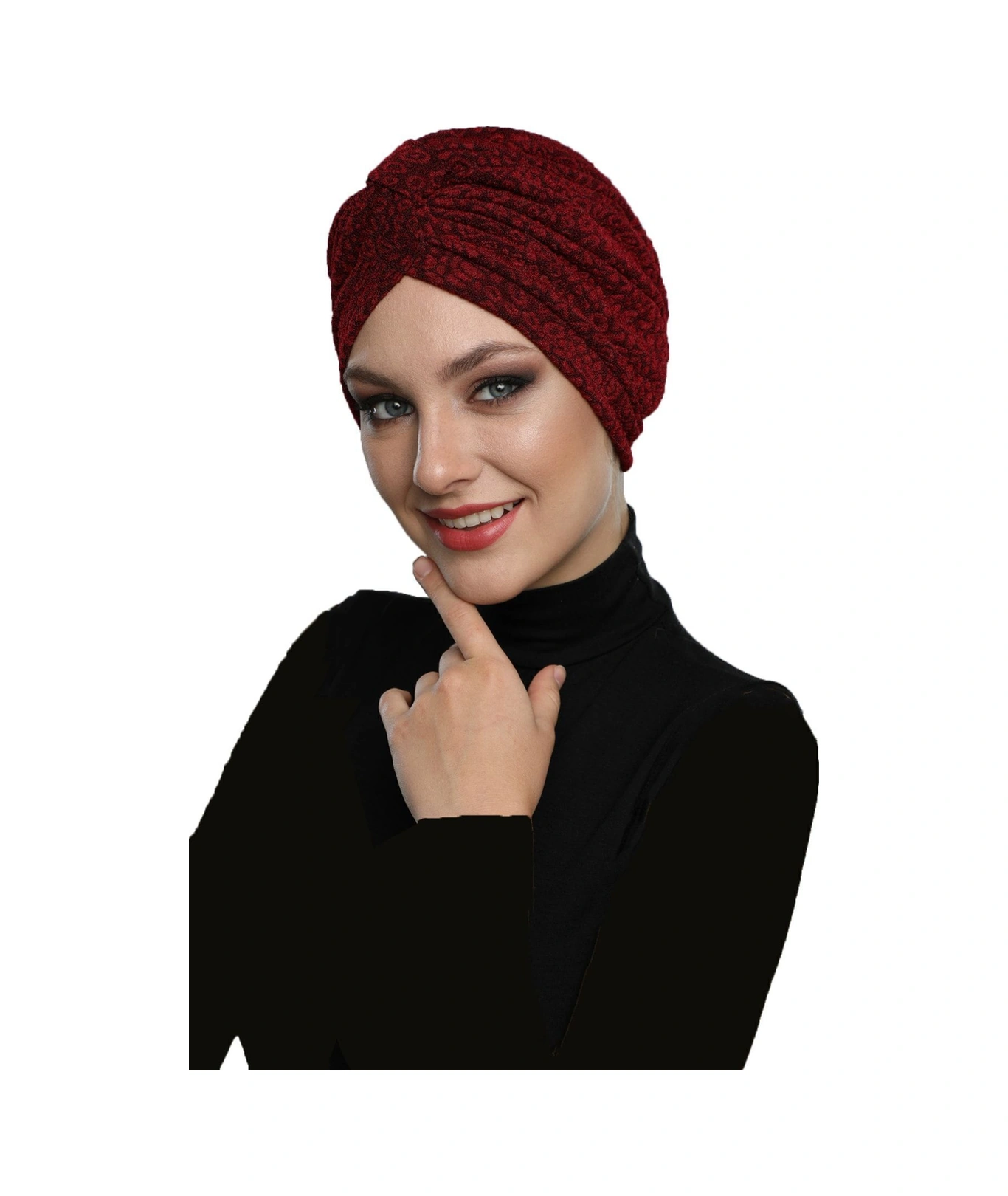 Brokar Bantlı Bordo Astarlı Hazır Türban Tesettür Bone Bordo