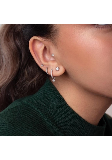 Gümüş Renk Tektaş Küpe 6 Mm Zirkon Taşlı Rodyumlu Gri