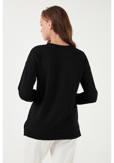 Lela Streç Oversize Fit Bisiklet Yaka Modal Kumaş Bayan Sweat 5865877 Siyah