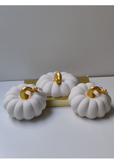 Dekoratif Balkabağı 3'lü Set, Beyaz Altın Saplı El Yapımı, Ev Dekoru, Obje