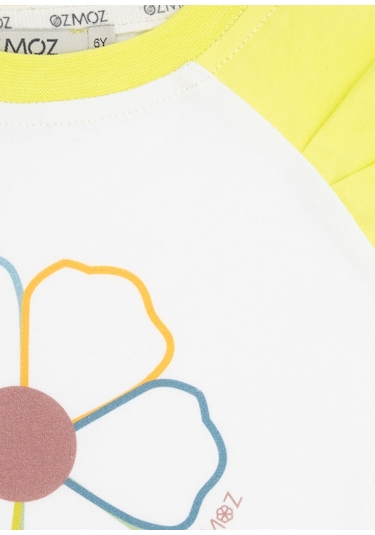 Organik Pamuk Çiçek Desenli Reglan Kol Kız Çocuk Tshirt 001