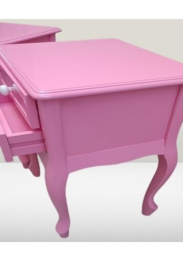 Komodin 2adet 90358 Klasik Kayın Aslan Ayak Parlak Pembe Lake Çift Çekmece Elyapım