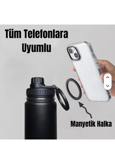 Paslanmaz Çelik Termos 780 Ml-manyetik Telefon Tutuculu Siyah