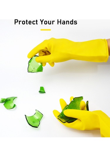 Geeksen Ev Koruma Kalın Lateks Eldiveni - Su Geçirmez Kauçuk, Yıkama Ve Ev İşleri İçin, Emniyetli Kullanim, L Beden Sarı
