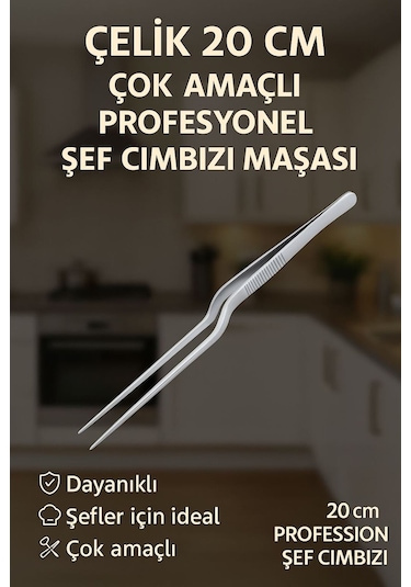 Çelik 20 Cm Çok Amaçlı Profesyonel Şef Cımbızı Maşası Cin773 Çelik Gümüş