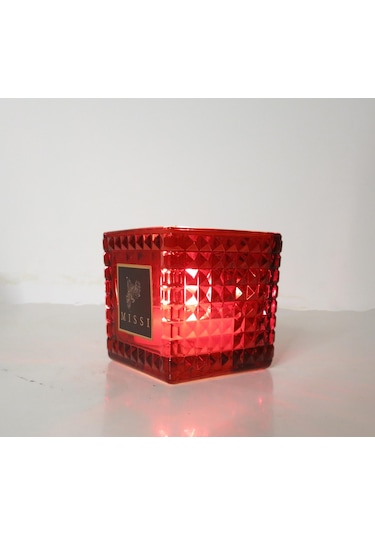 Yılbaşı Kırmızı Kristal Kare Cam Mumluk Ve Tealight Seti