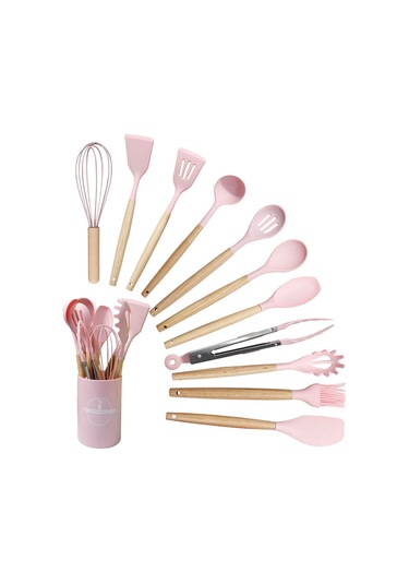 Reedark Ev Mutfak İçin 12 Parça Yemek Dereceli Silikon Set: Isıya Dayanıklı, Kaymazlı, Ergonomik Kova, Kaşık Ve Spatula Pembe, 700g Diğer