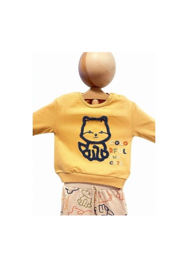 Erkek Çocuk Kedi Nakışlı Eşofman Takım-15450 HARDAL