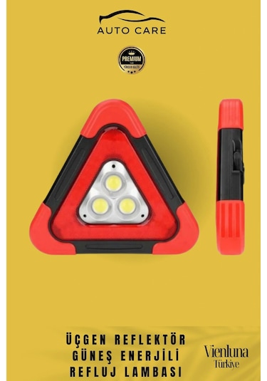 Özel Üretim Su Geçirmez 3 Ledli Solar Üçgen Reflektör Güneş Enerjili Refluj Araba Lambası