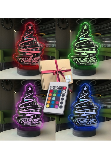 Mutlu Yıllar Çam Ağacı 3d Led Gece Lambası
